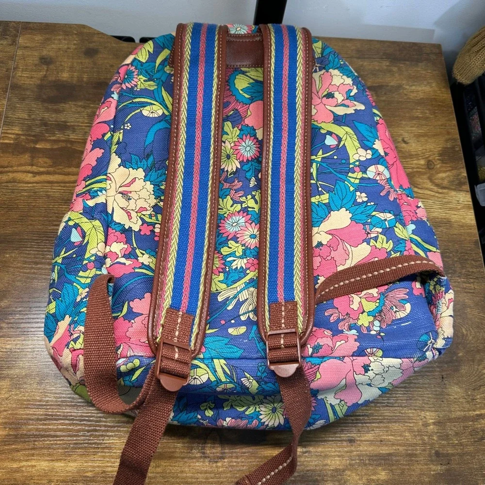 Sakroots Spirit Desert Floral Canvas Backpack Blue Pink Multi Laptop Sleeve